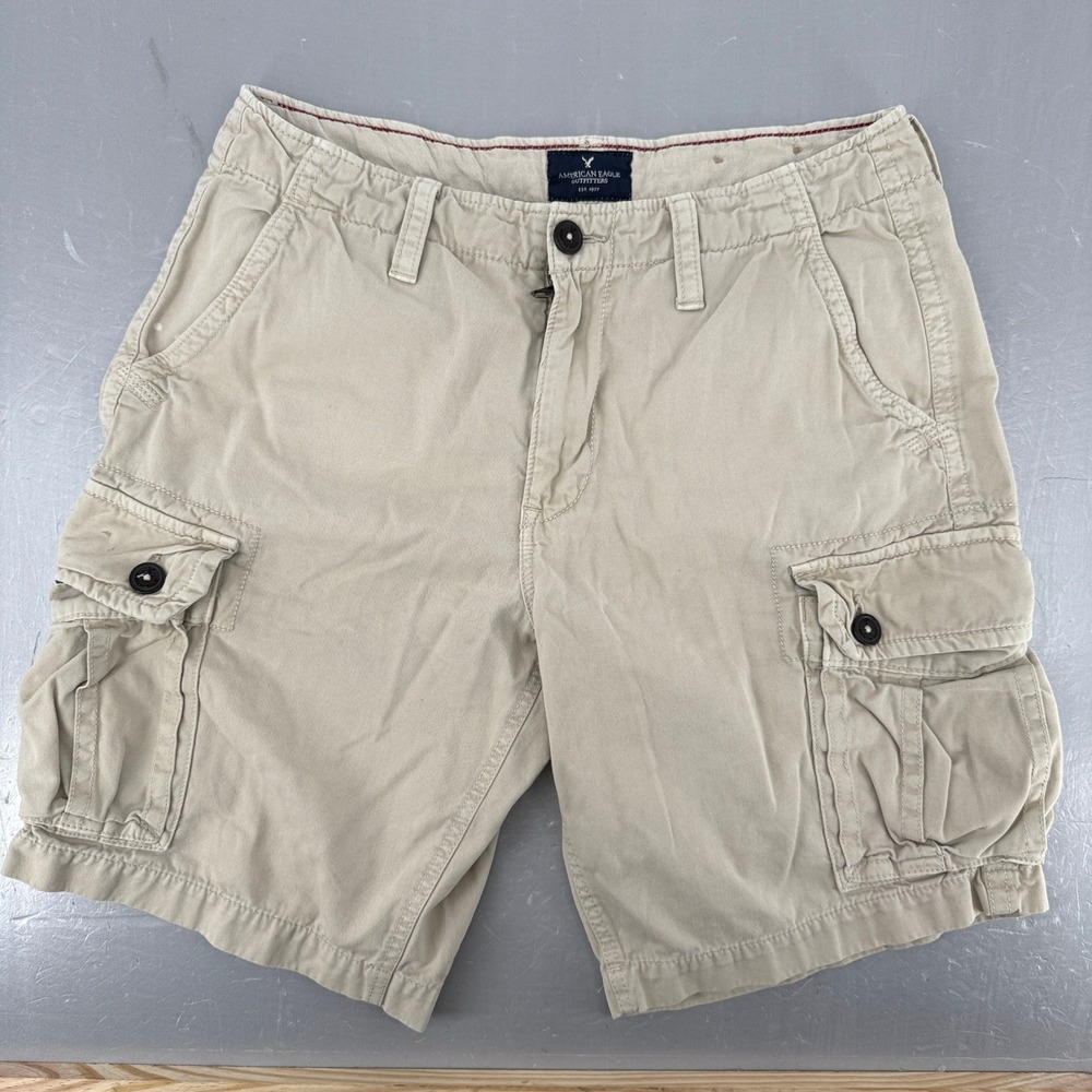 American Eagle Outfitters Classic Cargo Shorts Mens 33 Khaki Tan Cotton 12336